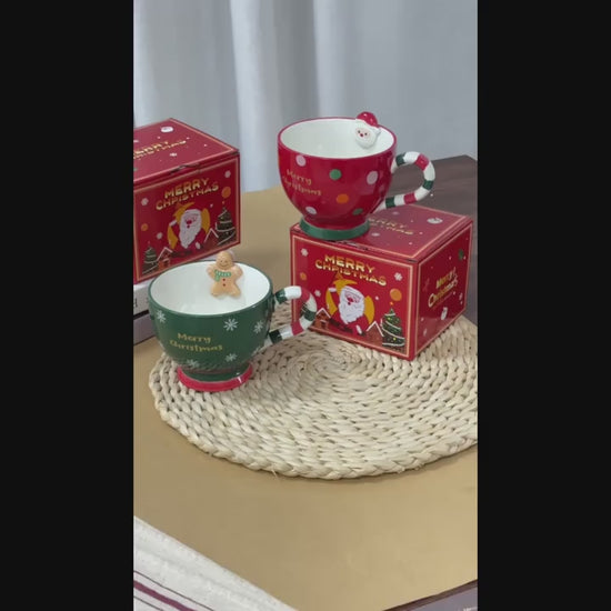 Juego de tazas de caf de cermica de 500 ml con temtica navidea con figuras de Pap Noel y pan de jengibre en 3D aptas para lavavajillas reciclables tazas navideas multiusos juego de regalo reutilizable