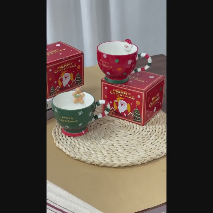 Juego de tazas de caf de cermica de 500 ml con temtica navidea con figuras de Pap Noel y pan de jengibre en 3D aptas para lavavajillas reciclables tazas navideas multiusos juego de regalo reutilizable