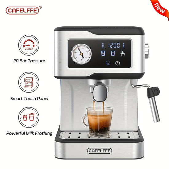 Mquina de Espresso Semiautomtica CAFELFFE Acero Inoxidable Fabricante de Latte y Cappuccino Multifuncional con Varilla de EspumaVapor Control de Temperatura de 3 Etapas