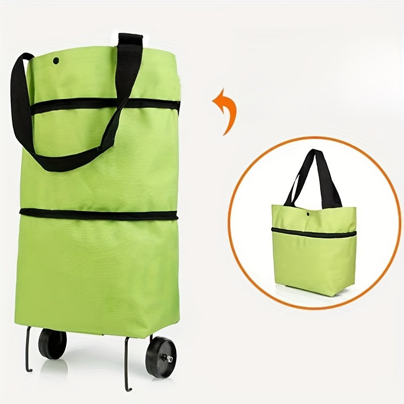 Bolso de compras plegable porttil 2 en 1 con ruedas bolsa de capacidad grande colapsable para supermercado carrito de tela resistente para adultos con acabado sin terminar  Organizador de almacenamiento multifuncional