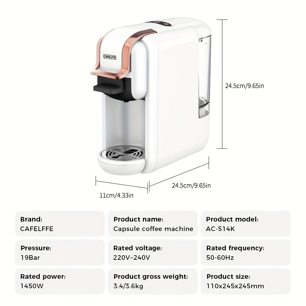 CAFELFE Cafetera de Cpsulas 4en1  19 Bar de Presin Compatible con Nespresso Dolce Gusto Caf Molido y ESEpod Tanque de Agua de 600 Ml22Oz Apagado Automtico Bomba Italiana Disfruta de un Caf Rico y Suave en Casa y Oficina